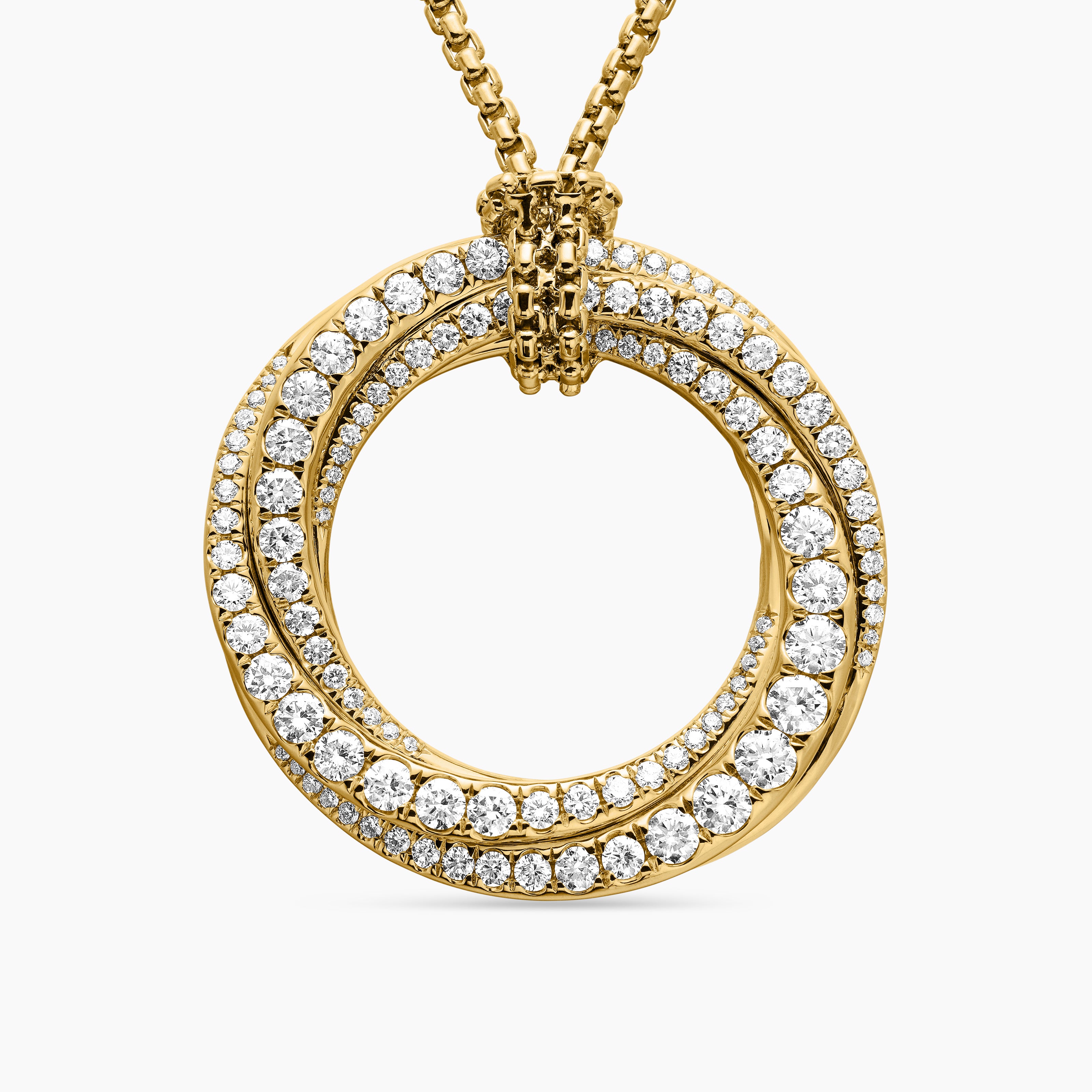 Womens Pav&eacute; Crossover Pendant Necklace in 18K Yellow Gold with Diamonds, 30mm