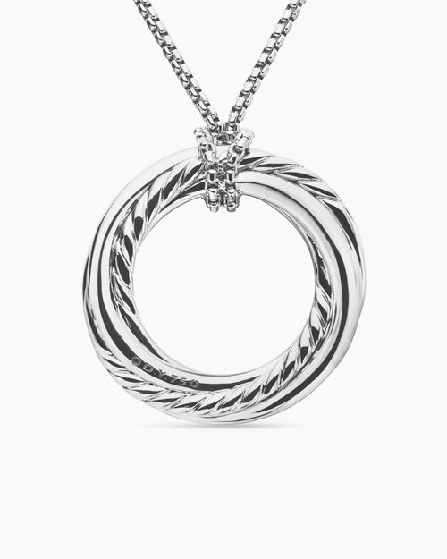 Womens Pavé Crossover Pendant Necklace in 18K White Gold with Diamonds, 30mm