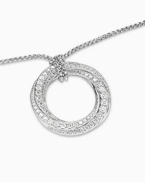 Womens Pavé Crossover Pendant Necklace in 18K White Gold with Diamonds, 30mm