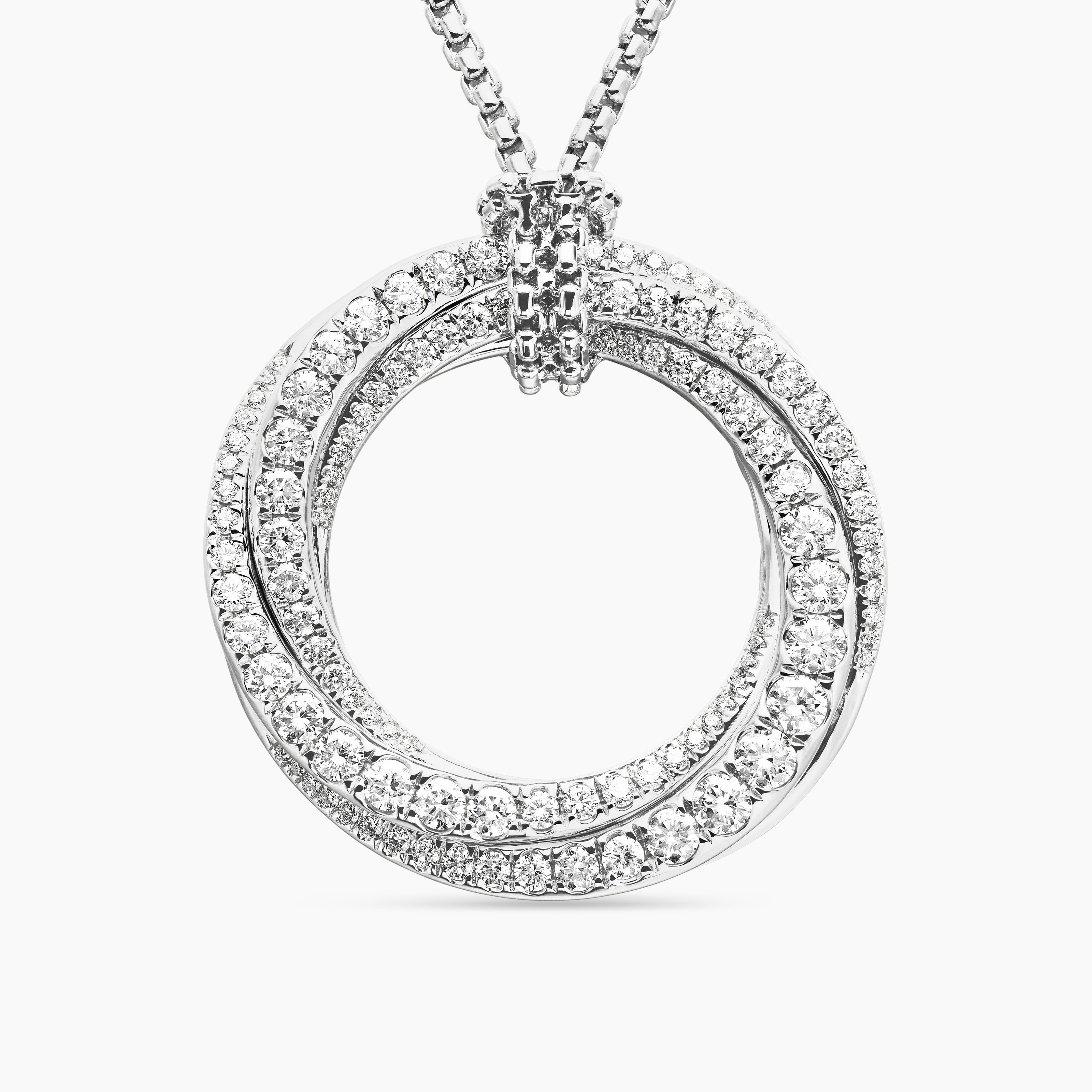 Womens Pav&eacute; Crossover Pendant Necklace in 18K White Gold with Diamonds, 30mm
