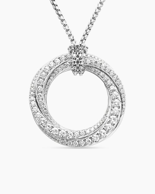 Womens Pavé Crossover Pendant Necklace in 18K White Gold with Diamonds, 30mm