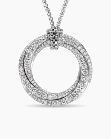 Pavé Crossover Pendant Necklace in 18K White Gold with Diamonds, 30mm