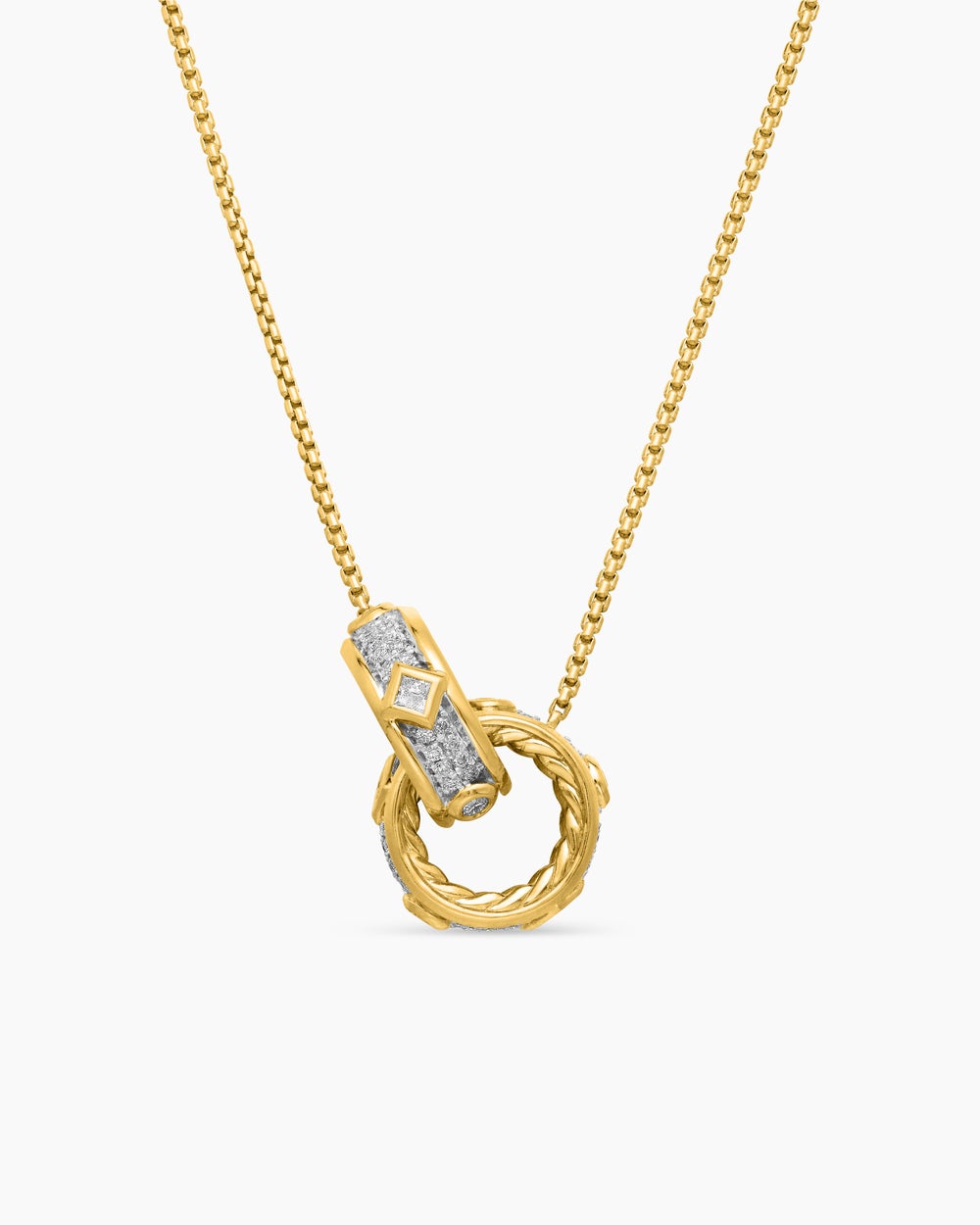 Womens Modern Renaissance® Double Pendant Necklace in 18K Yellow Gold with Diamonds, 16.4mm