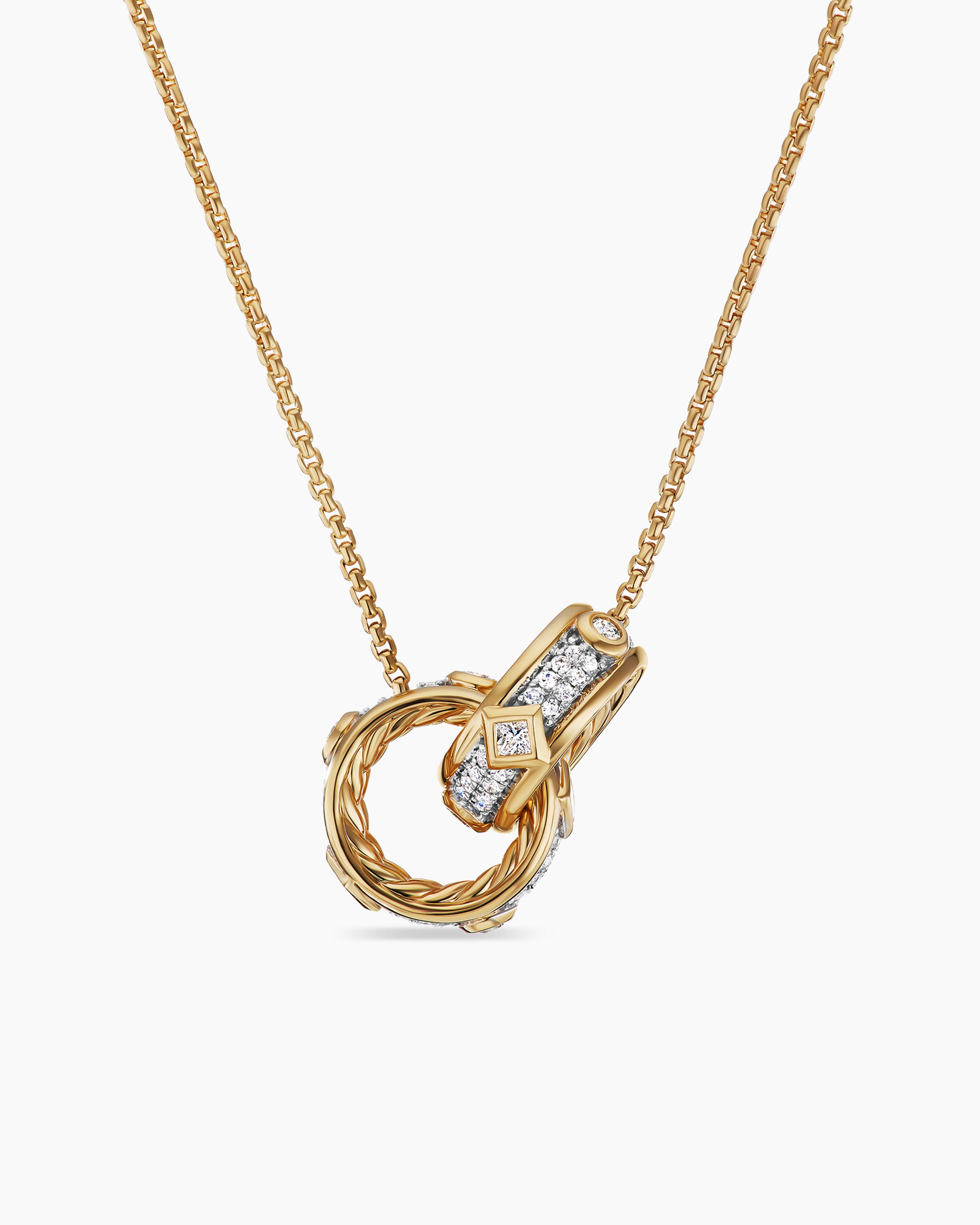 David Yurman Modern Renaissance Double Pendant Necklace in 18K Yellow Gold with Full Pavé Diamonds