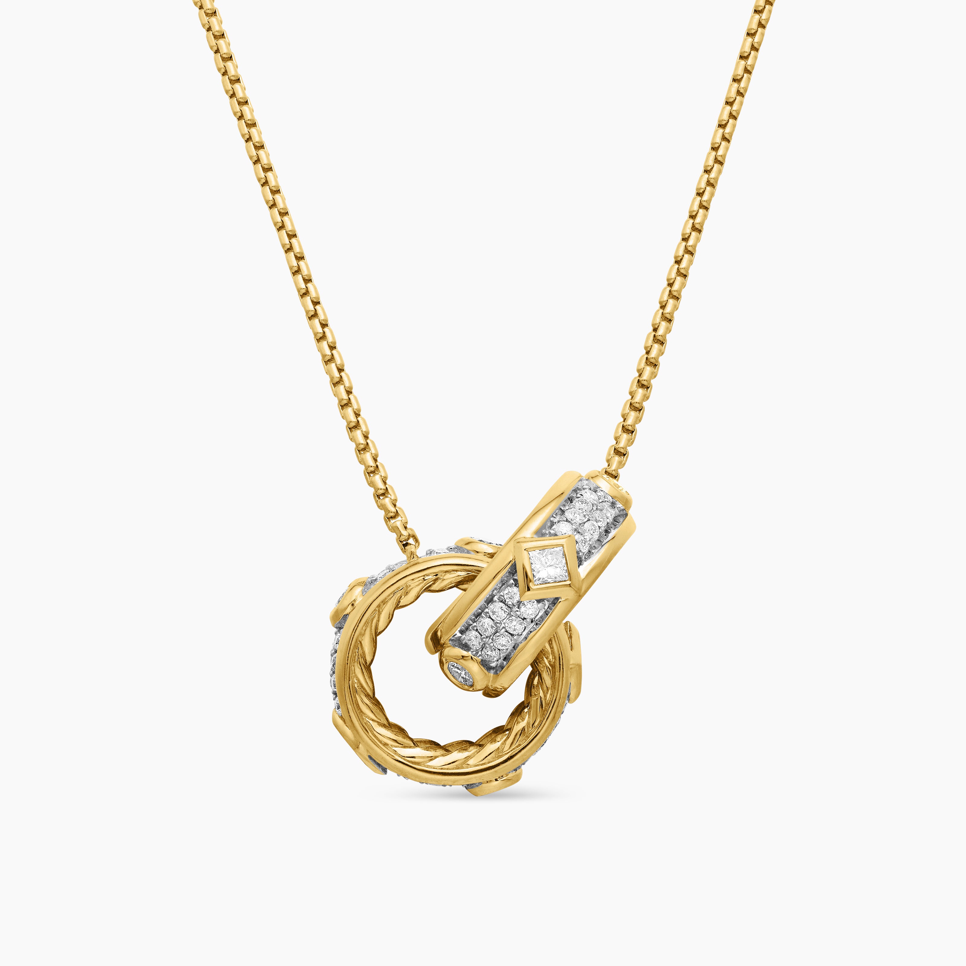 Womens Modern Renaissance&reg; Double Pendant Necklace in 18K Yellow Gold with Diamonds, 16.4mm