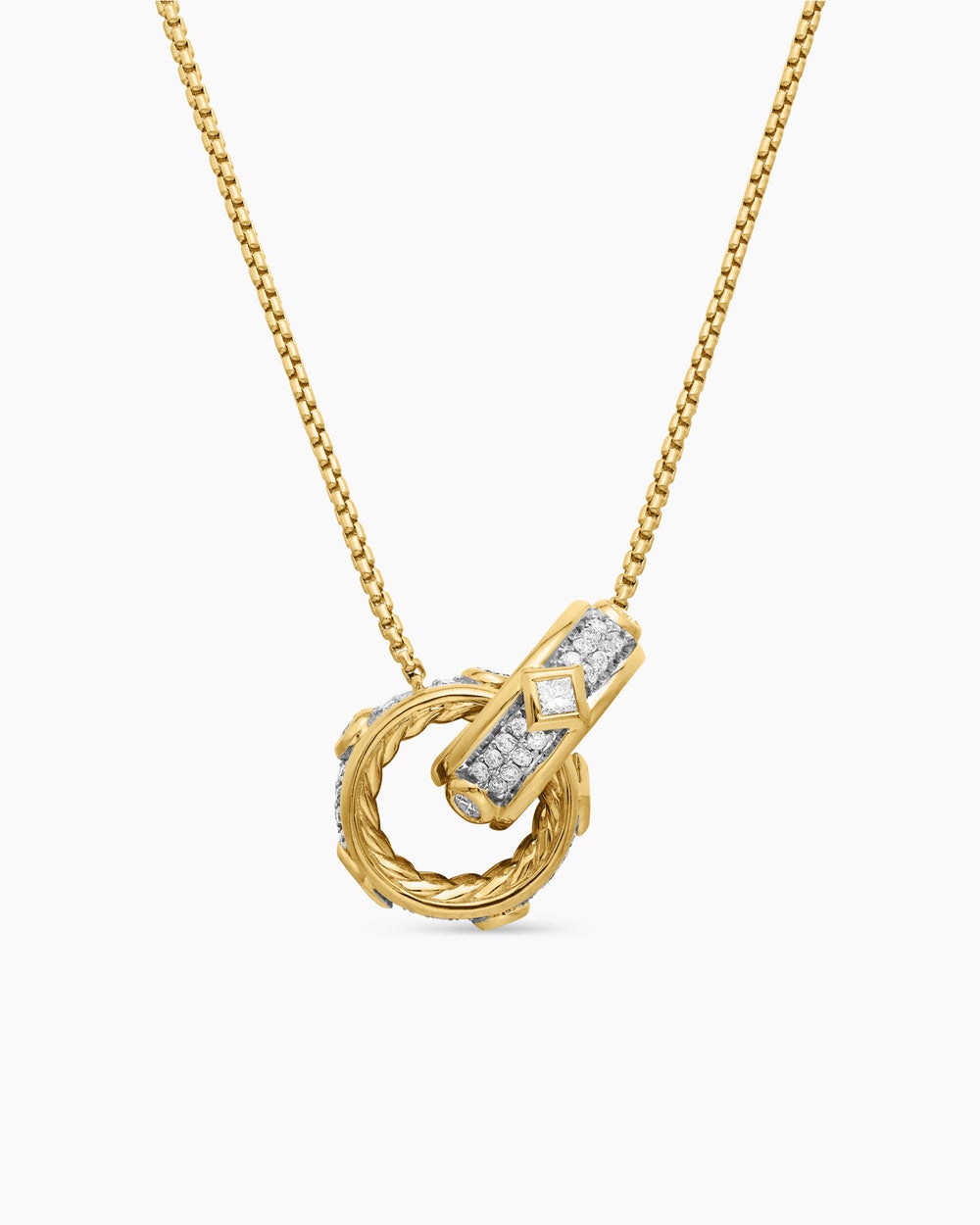Womens Modern Renaissance® Double Pendant Necklace in 18K Yellow Gold with Diamonds, 16.4mm