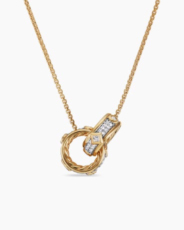 Modern Renaissance Double Pendant Necklace in 18K Yellow Gold with Diamonds, 16.4mm