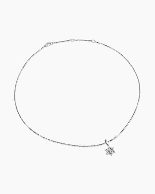 Womens Star of David Pendant Necklace in Sterling Silver with Diamonds, 12mm