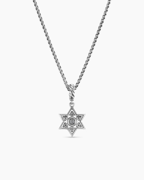 Womens Star of David Pendant Necklace in Sterling Silver with Diamonds, 12mm