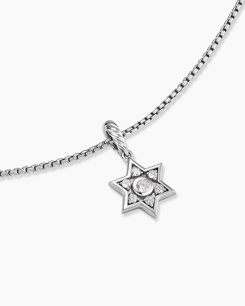 Womens Star of David Pendant Necklace in Sterling Silver with Diamonds, 12mm