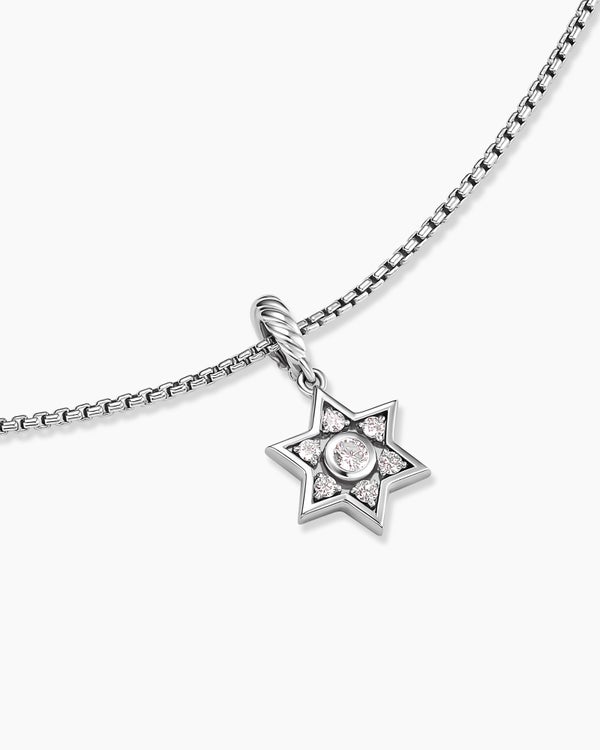 Star of David Pendant Necklace in Sterling Silver with Diamonds, 12mm