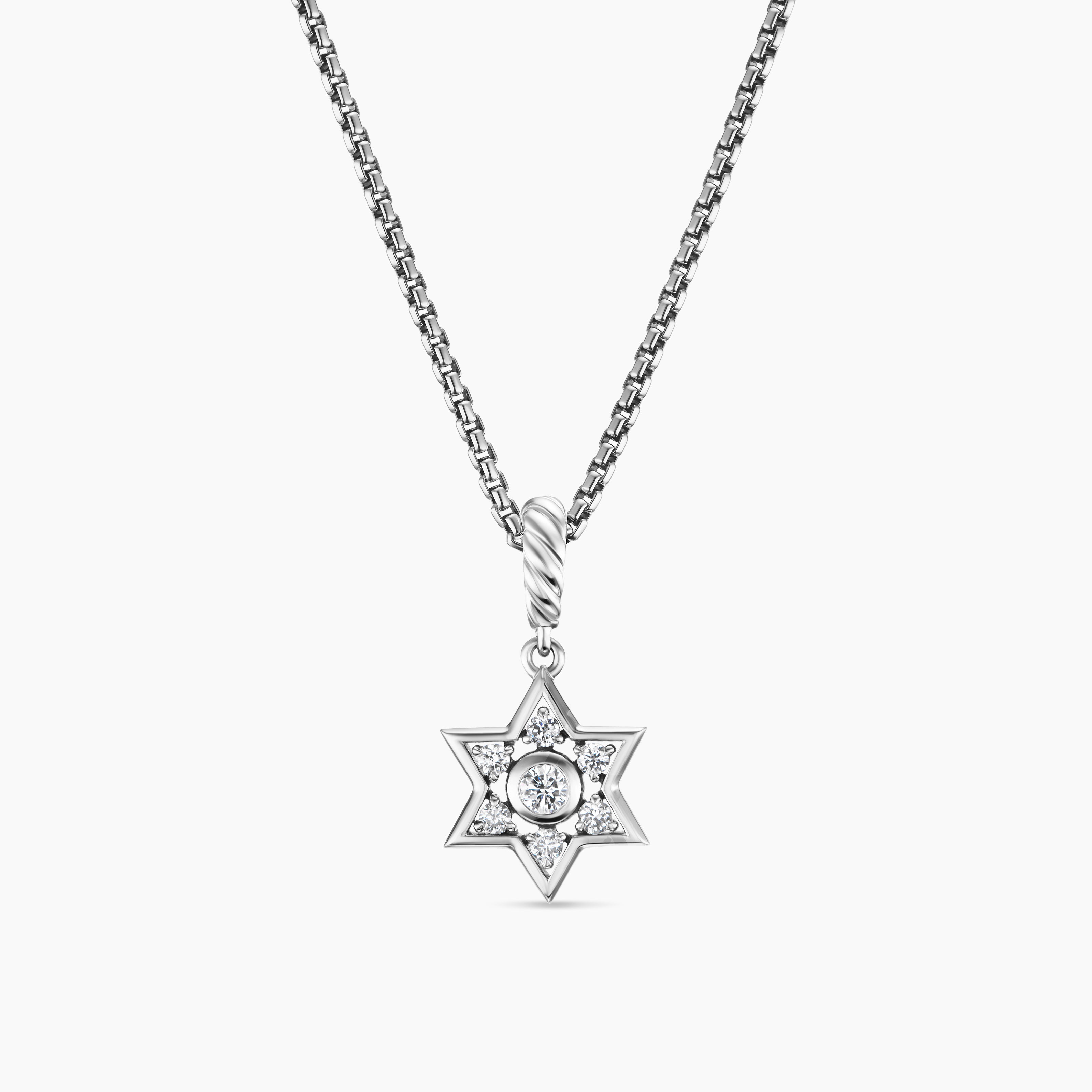 Womens Star of David Pendant Necklace in Sterling Silver with Diamonds, 12mm
