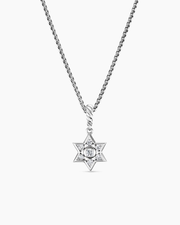Star of David Pendant Necklace in Sterling Silver with Diamonds, 12mm