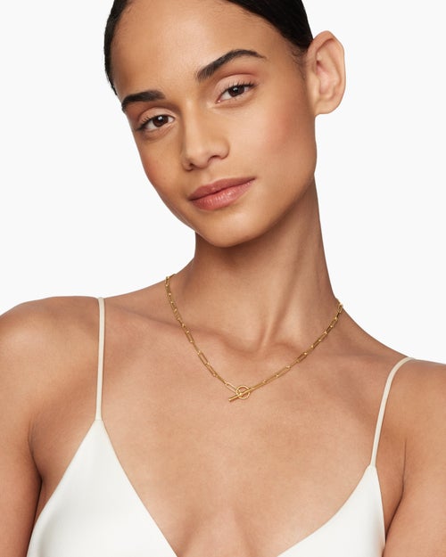 Womens DY Madison Elongated Chain Necklace in 18ct Yellow Gold, 3.5mm