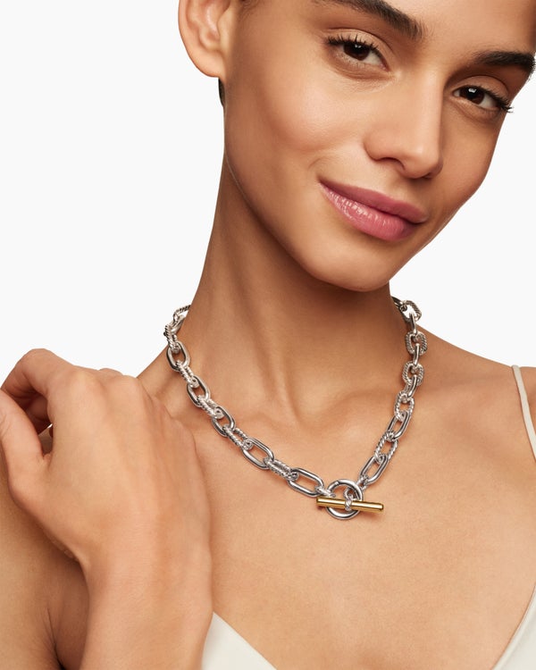 DY Madison® Toggle Chain Necklace in Sterling Silver with 18K Yellow Gold, 11mm