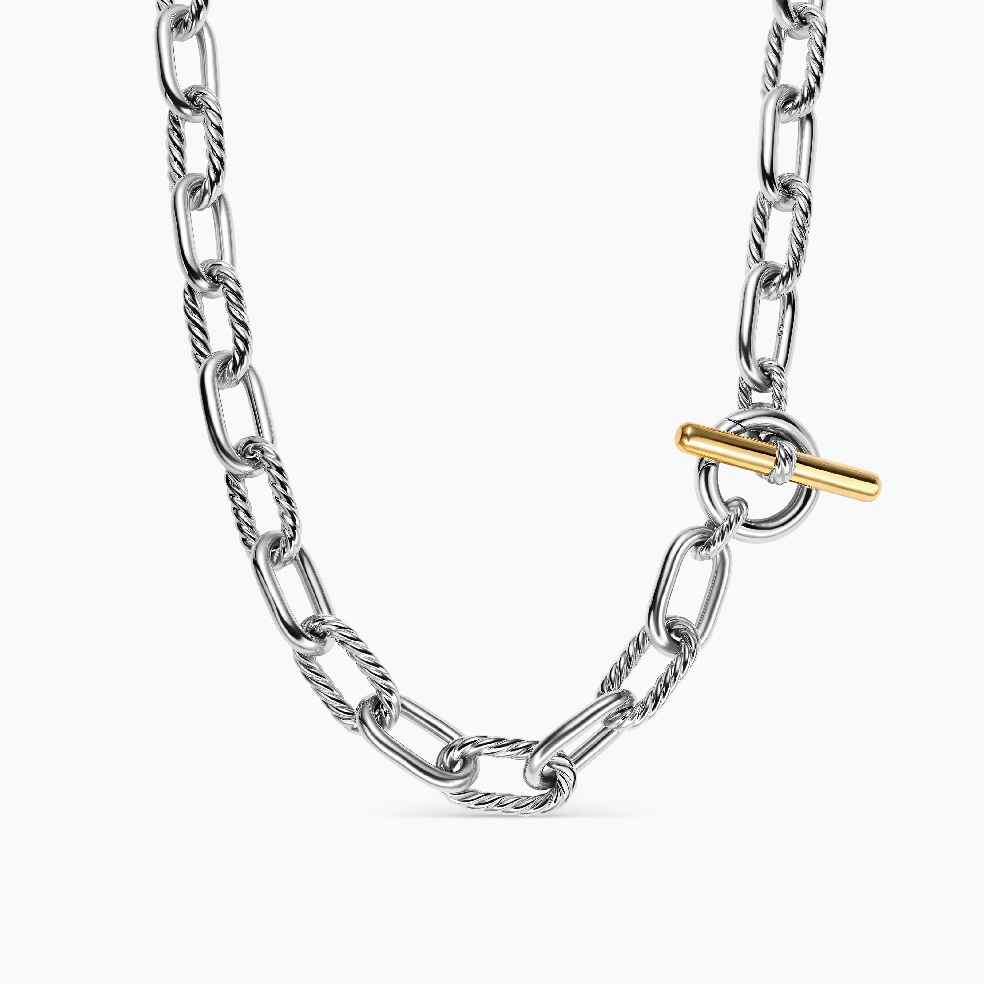 Womens DY Madison Toggle Chain Necklace in Sterling Silver with 18K Yellow Gold, 11mm