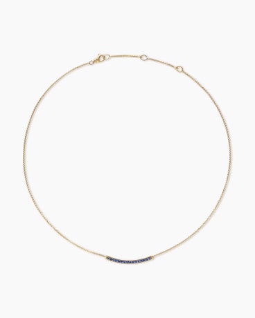 Petite Pavé Bar Necklace in 18K Yellow Gold with Blue Sapphires