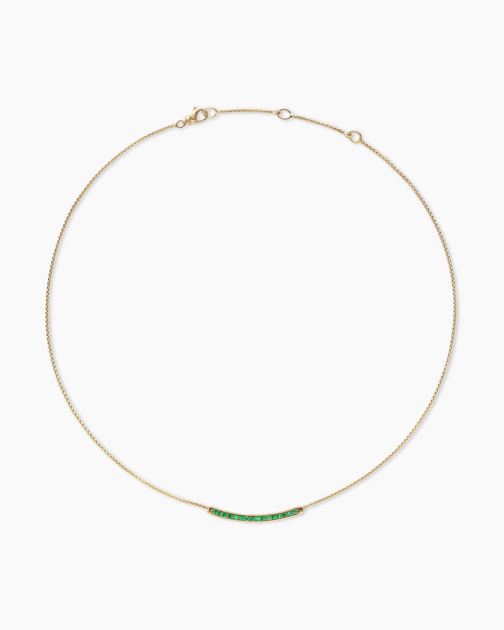 Womens Petite Pavé Bar Necklace in 18K Yellow Gold with Emeralds, 1.25mm
