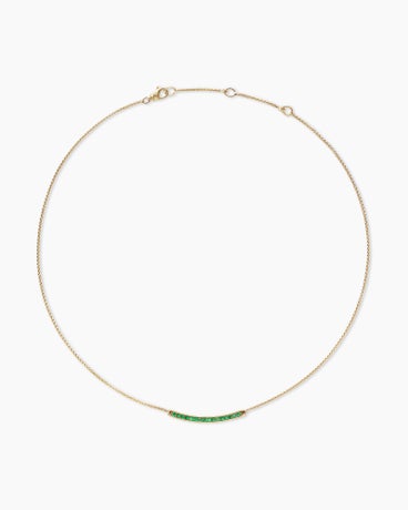 Petite Pavé Bar Necklace in 18K Yellow Gold with Emeralds