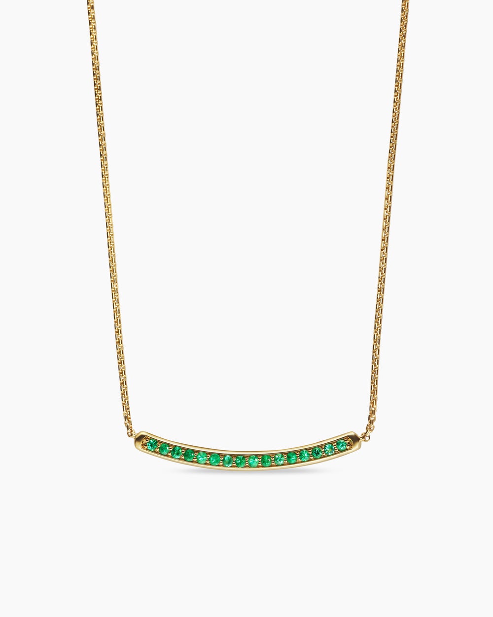 Womens Petite Pavé Bar Necklace in 18K Yellow Gold with Emeralds, 1.25mm