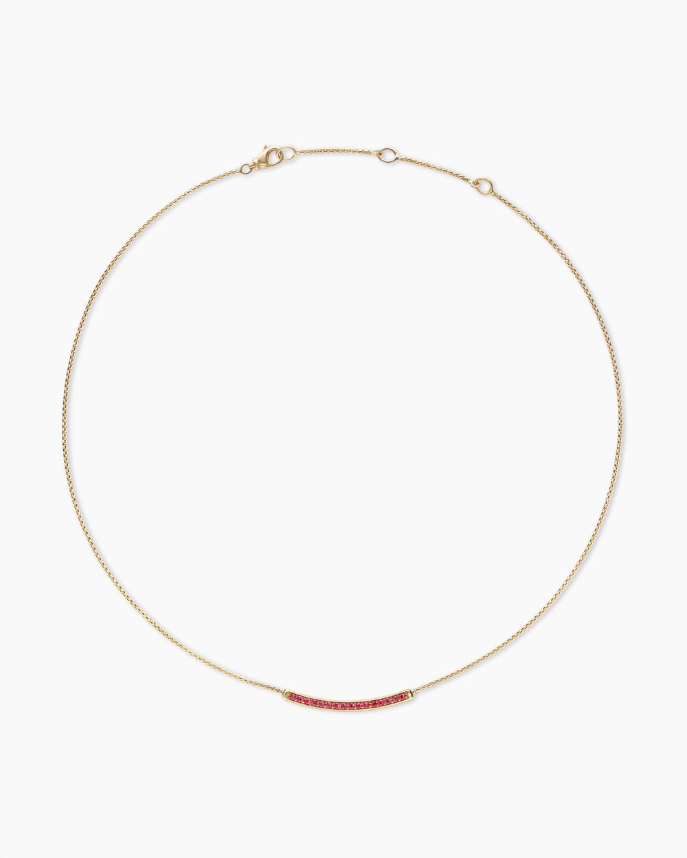 Womens Petite Pavé Bar Necklace in 18K Yellow Gold with Rubies, 1.25mm