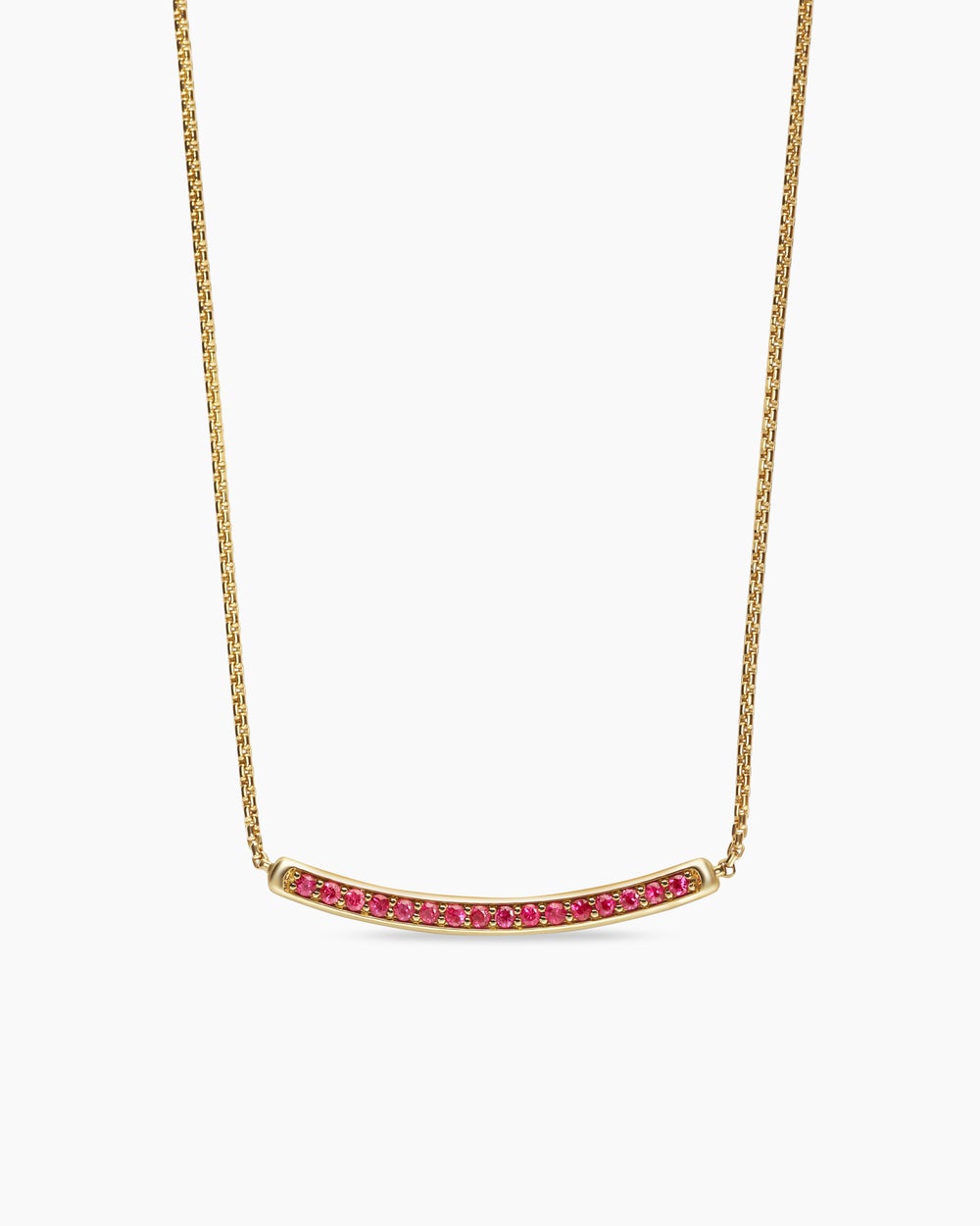 Womens Petite Pavé Bar Necklace in 18K Yellow Gold with Rubies, 1.25mm