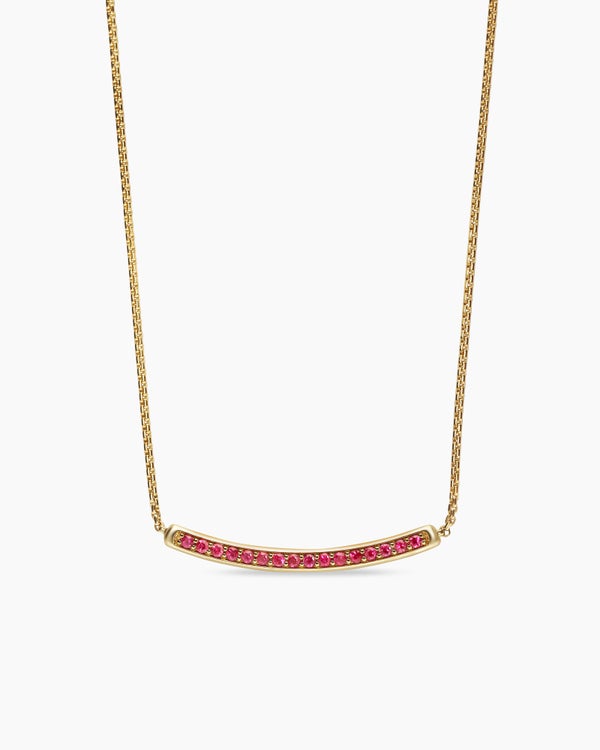 Collier à barre Petite Pavé en or jaune 18 carats avec rubis, 1,25 mm