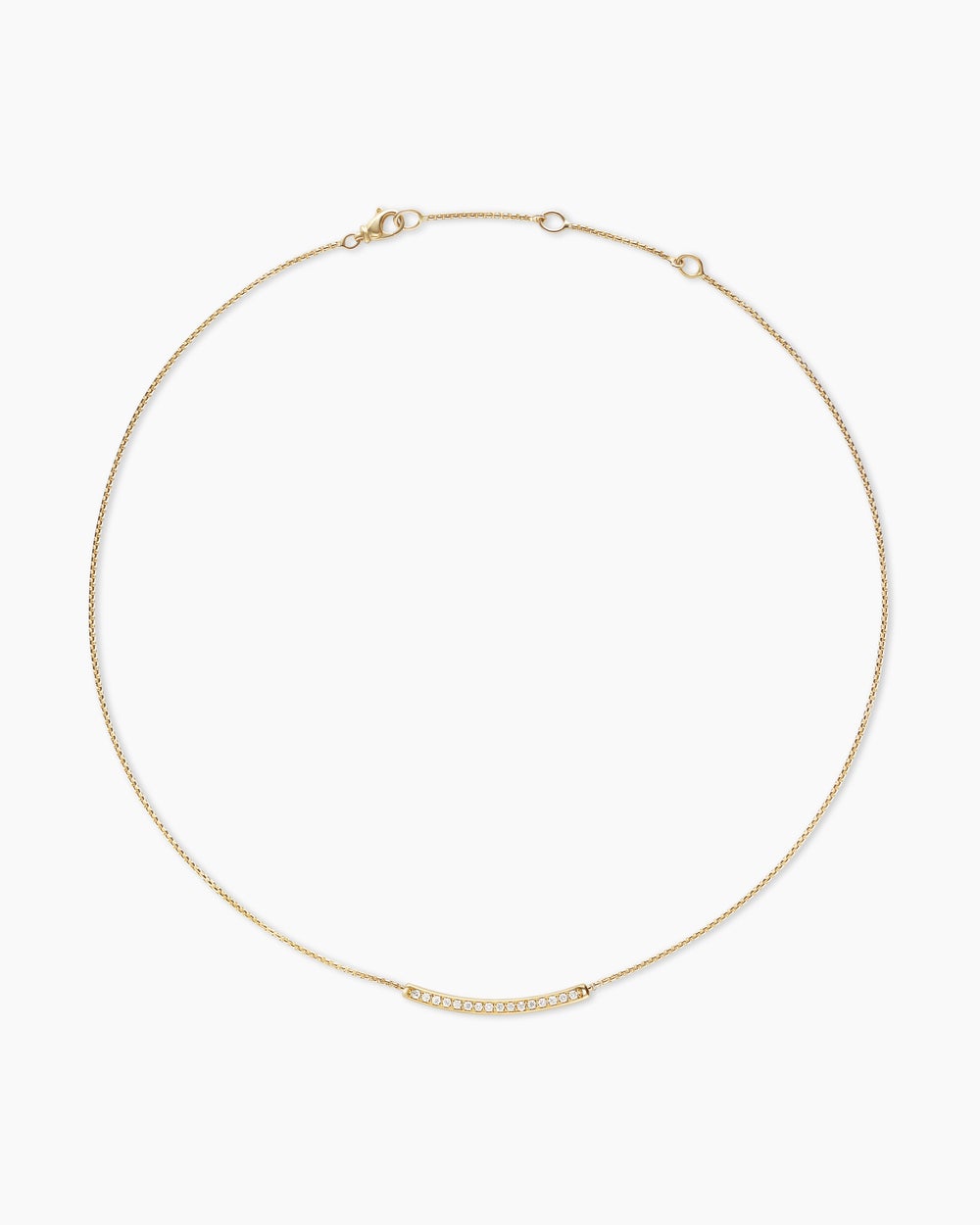 Womens Petite Pavé Bar Necklace in 18K Yellow Gold with Diamonds, 1.25mm