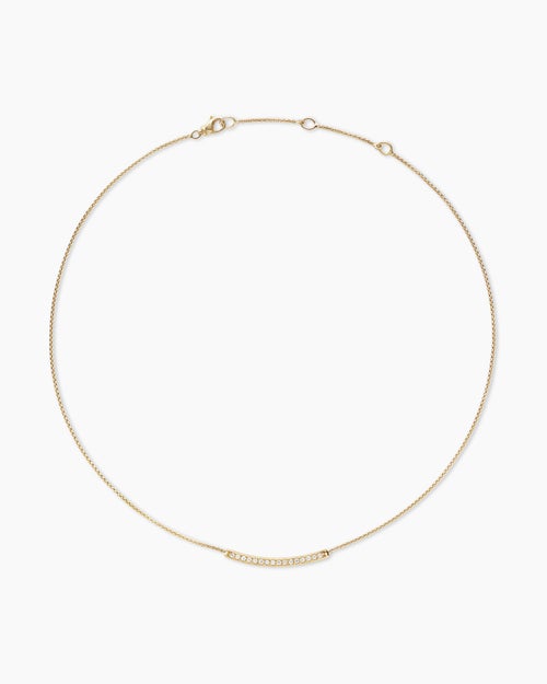 Womens Petite Pavé Bar Necklace in 18K Yellow Gold with Diamonds, 1.25mm