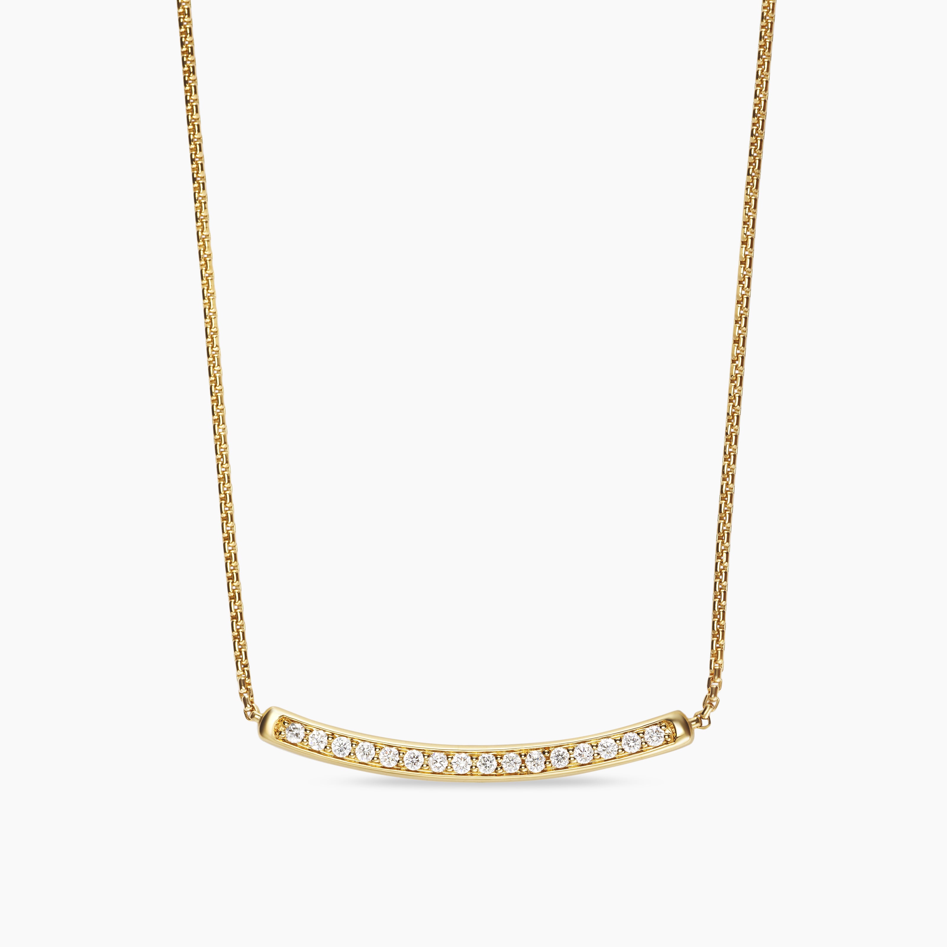 Womens Petite Pav&eacute; Bar Necklace in 18K Yellow Gold with Diamonds, 1.25mm