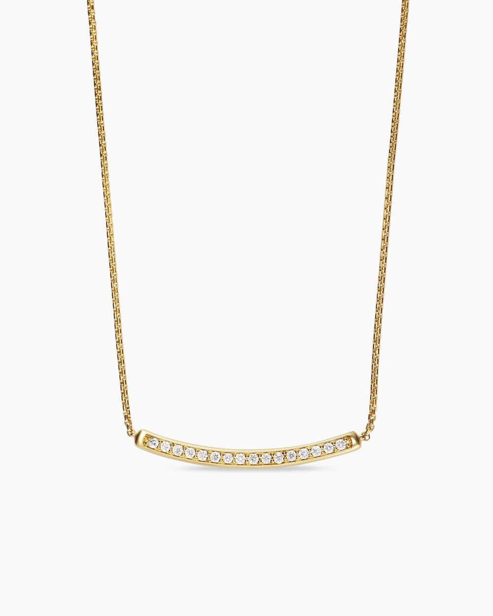 Womens Petite Pavé Bar Necklace in 18K Yellow Gold with Diamonds, 1.25mm