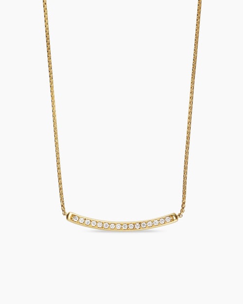 Womens Petite Pavé Bar Necklace in 18K Yellow Gold with Diamonds, 1.25mm