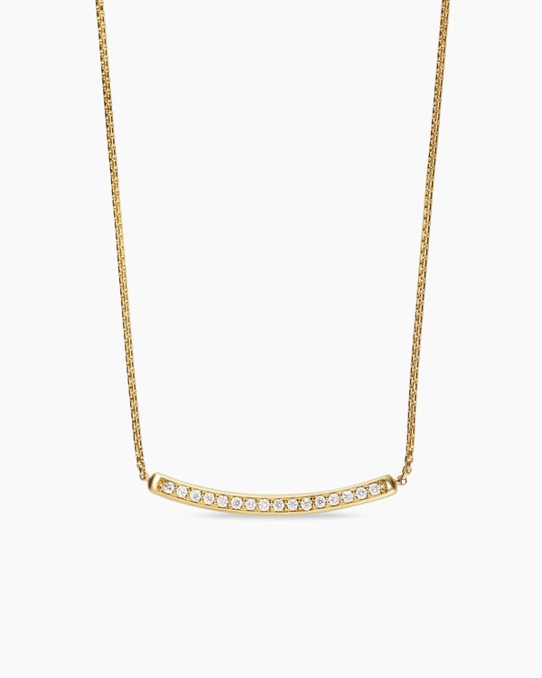 Petite Pavé Bar Necklace in 18K Yellow Gold with Diamonds, 1.25mm