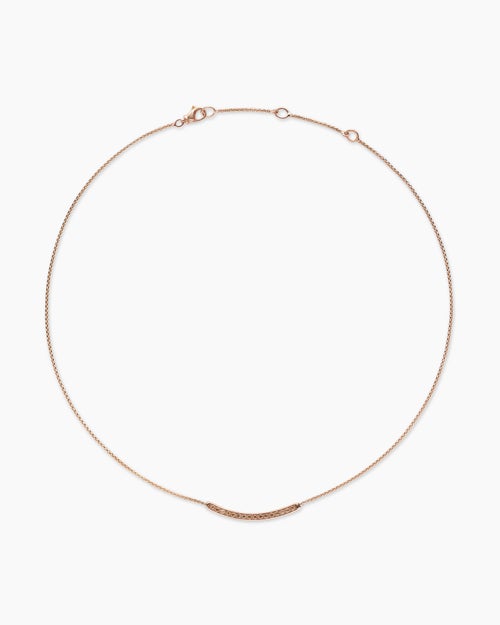 Womens Petite Pavé Bar Necklace in 18K Rose Gold with Cognac Diamonds, 1.25mm