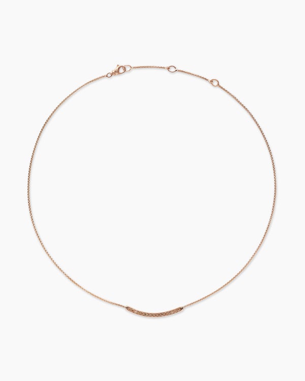 Petite Pavé Bar Necklace in 18K Rose Gold with Cognac Diamonds, 1.25mm