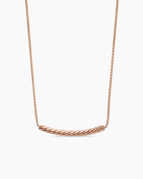 Womens Petite Pavé Bar Necklace in 18K Rose Gold with Cognac Diamonds, 1.25mm