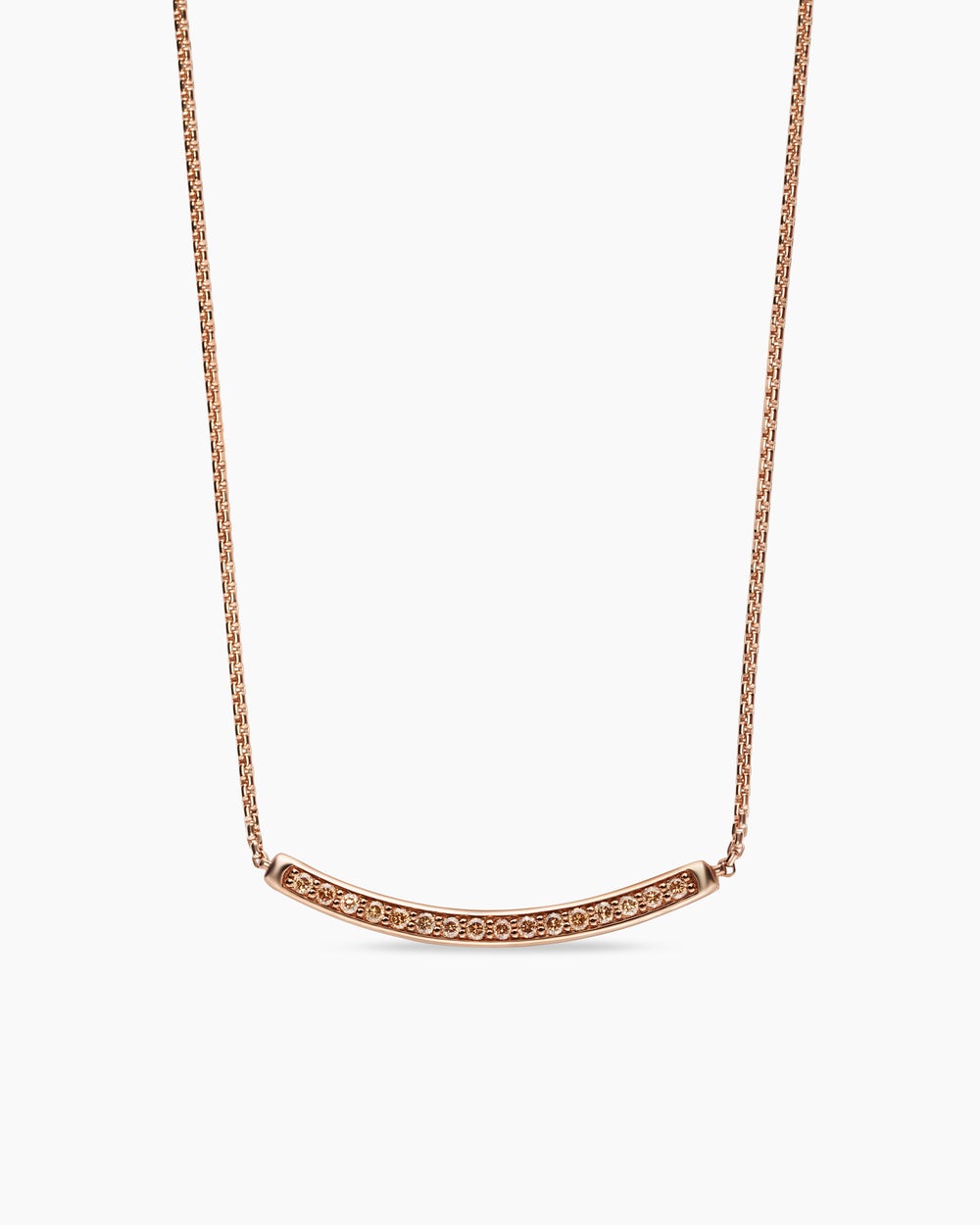 Womens Petite Pavé Bar Necklace in 18ct Rose Gold with Cognac Diamonds, 1.25mm