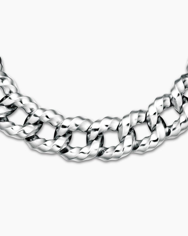 Cable Edge Curb Chain Necklace in Sterling Silver, 23mm