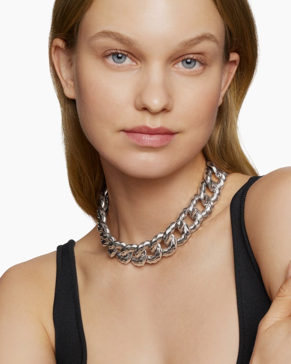 Cable Edge Curb Chain Necklace in Sterling Silver, 23mm