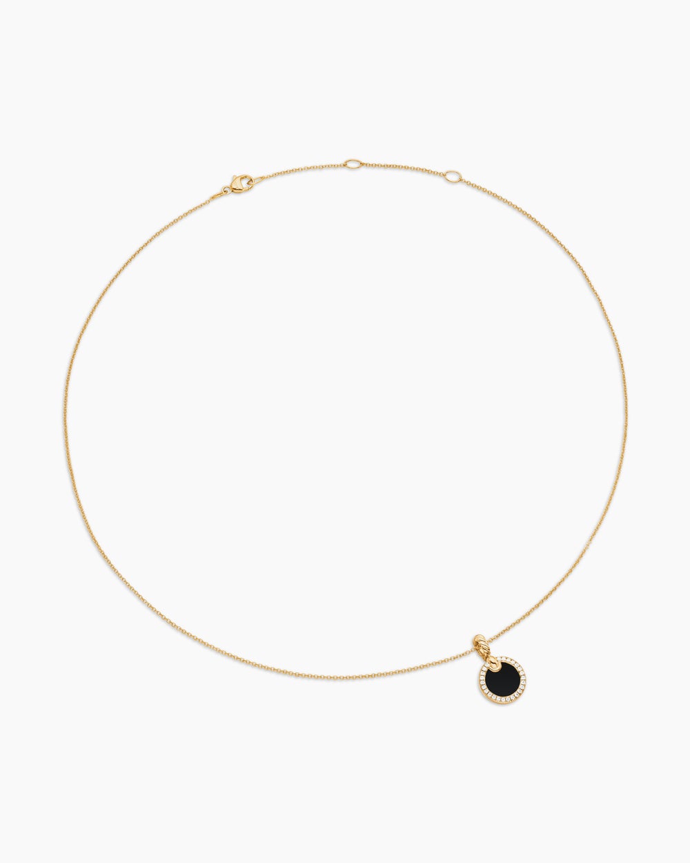 Womens Petite DY Elements® Pendant Necklace in 18ct Yellow Gold with Black Onyx and Diamonds, 17.8mm