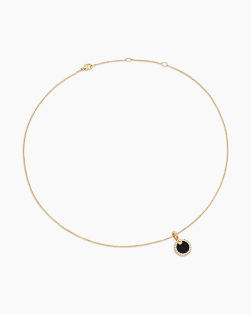 Womens Petite DY Elements® Pendant Necklace in 18ct Yellow Gold with Black Onyx and Diamonds, 17.8mm