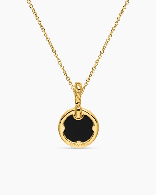 Womens Petite DY Elements® Pendant Necklace in 18K Yellow Gold with Black Onyx and Diamonds, 17.8mm