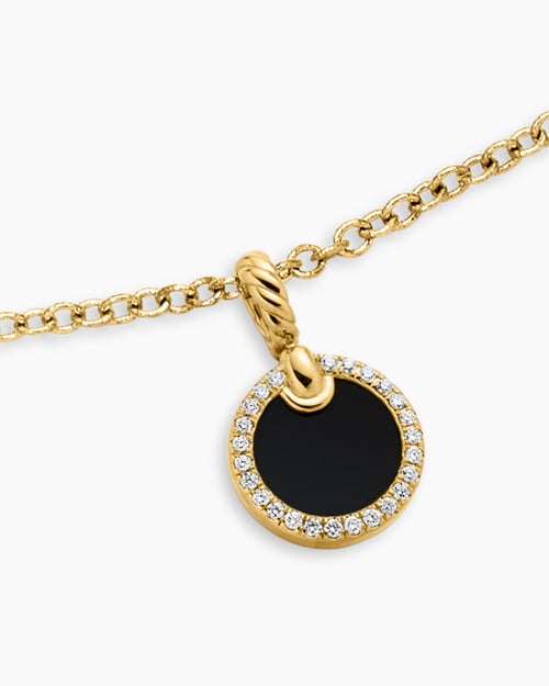 Womens Petite DY Elements® Pendant Necklace in 18K Yellow Gold with Black Onyx and Diamonds, 17.8mm