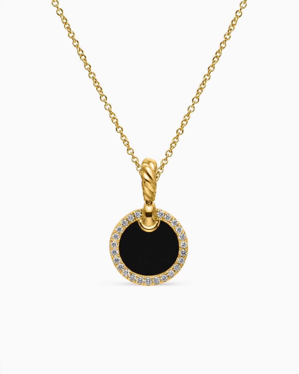 Womens Petite DY Elements® Pendant Necklace in 18ct Yellow Gold with Black Onyx and Diamonds, 17.8mm