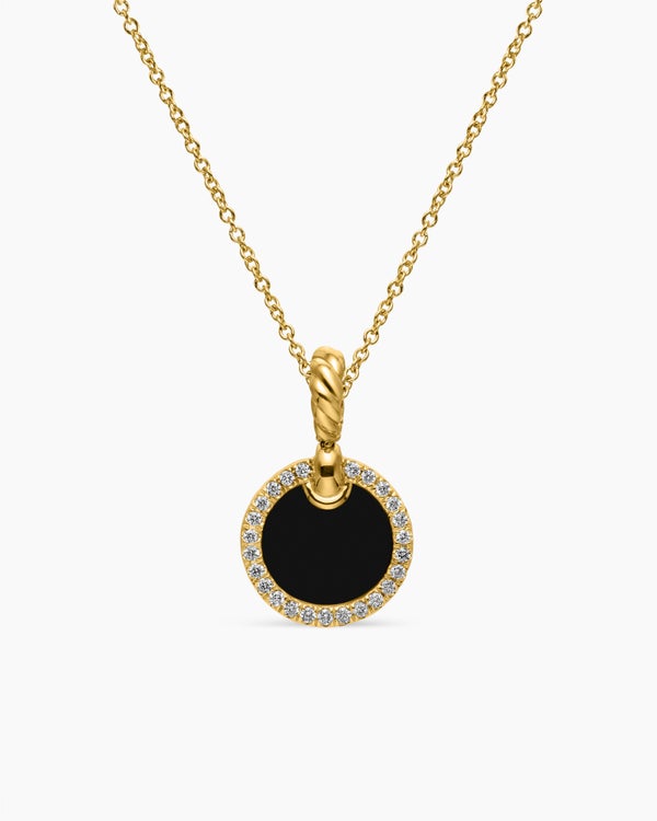 Collier avec pendentif Petite DY Elements® en or jaune 18 carats avec onyx noir et diamants 17,8 mm