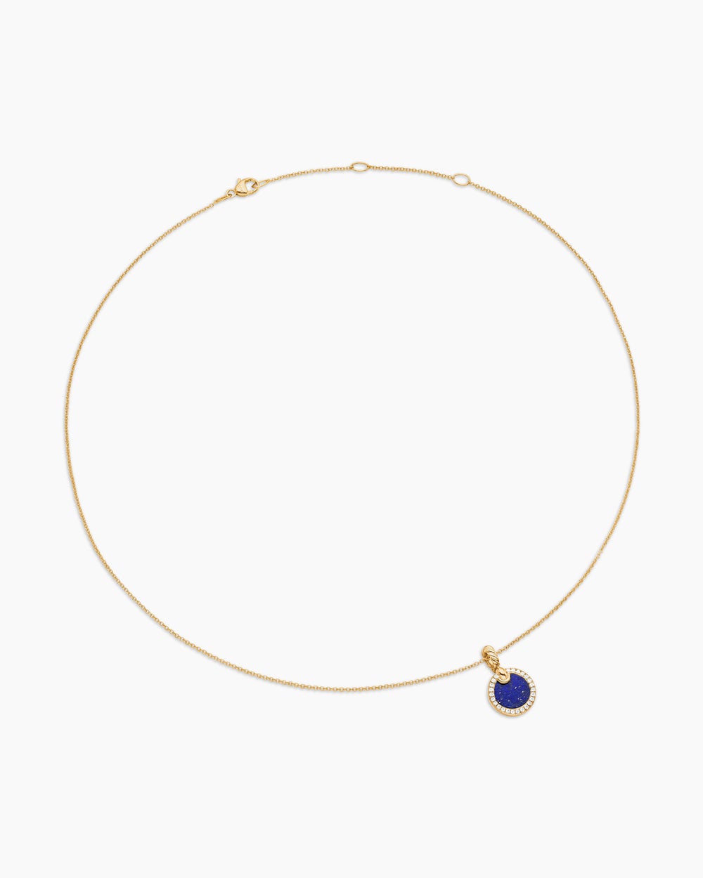 Womens Petite DY Elements® Pendant Necklace in 18ct Yellow Gold with Lapis and Diamonds, 17.8mm
