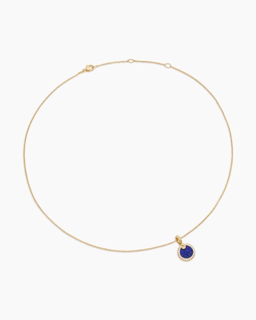 Womens Petite DY Elements® Pendant Necklace in 18ct Yellow Gold with Lapis and Diamonds, 17.8mm