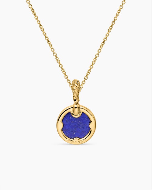 Womens Petite DY Elements® Pendant Necklace in 18ct Yellow Gold with Lapis and Diamonds, 17.8mm