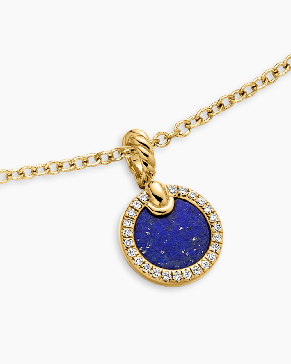 Womens Petite DY Elements® Pendant Necklace in 18ct Yellow Gold with Lapis and Diamonds, 17.8mm
