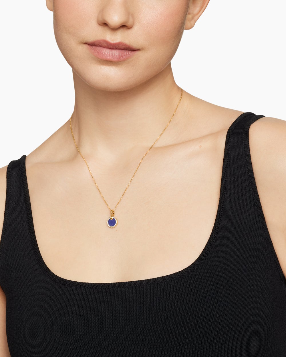 Womens Petite DY Elements® Pendant Necklace in 18ct Yellow Gold with Lapis and Diamonds, 17.8mm